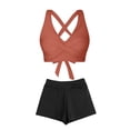 thumbnail image 5 of PWPSG Crisscross Twist High Waisted Shorts Two Piece Swimsuit Waist Cinching Shaping for Poolside Wear Brown L, 5 of 6