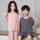 thumbnail image 2 of Novedad de verano, conjunto de ropa de dormir de seda helada para niños, ropa holgada de manga corta para el hogar para niños y niñas, conjunto de dos piezas, pijama cómodo, 2 of 5