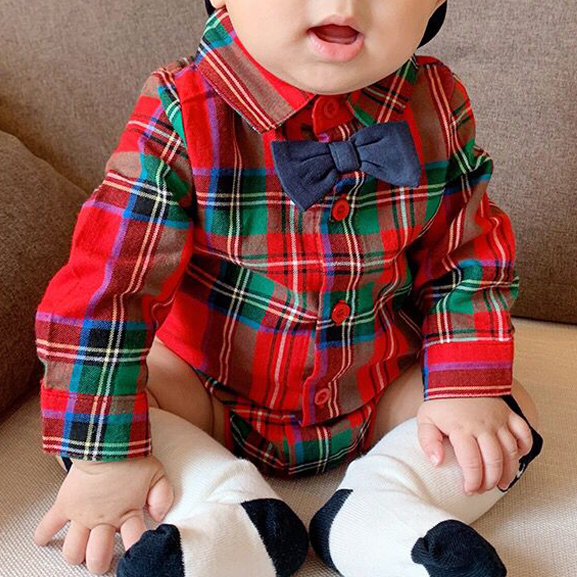 0-6 months Vintage baby boy plaid outfit.