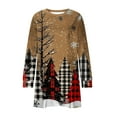 thumbnail image 4 of Christmas Outfit for Women Long Sleeve Loose Fit Tunic Tops with 2 Pockets Crewneck Xmas Printed T-shirts (S, Khaki), 4 of 5