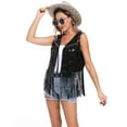 thumbnail image 3 of Women Sequin Tassel Jacket Sleeveless Glitter Sparkly Shiny Tops Cowgirl Disco Western Open Front Vest Hippie Rivet Cardigan Waistcoat for Party Country Concert, 3 of 6