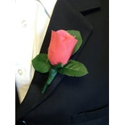 Angel Isabella Boutonniere - Coral Rosebud with Pin for Prom, Party, Wedding