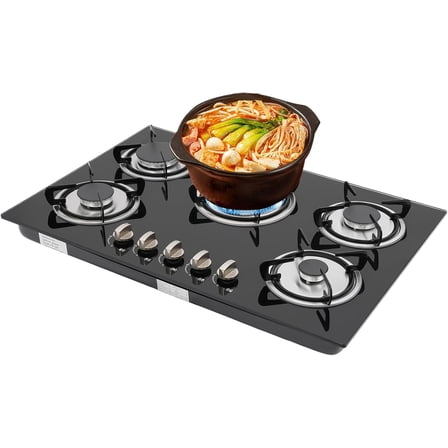 Gas Cooktop,30 Inch 5 Burners Gas Stove Gas Hob Stovetop Tempered Glass Cooktop Cast Iron Grates Built-in Gas Stove Top Gas Cooktop Thermocouple Protection
