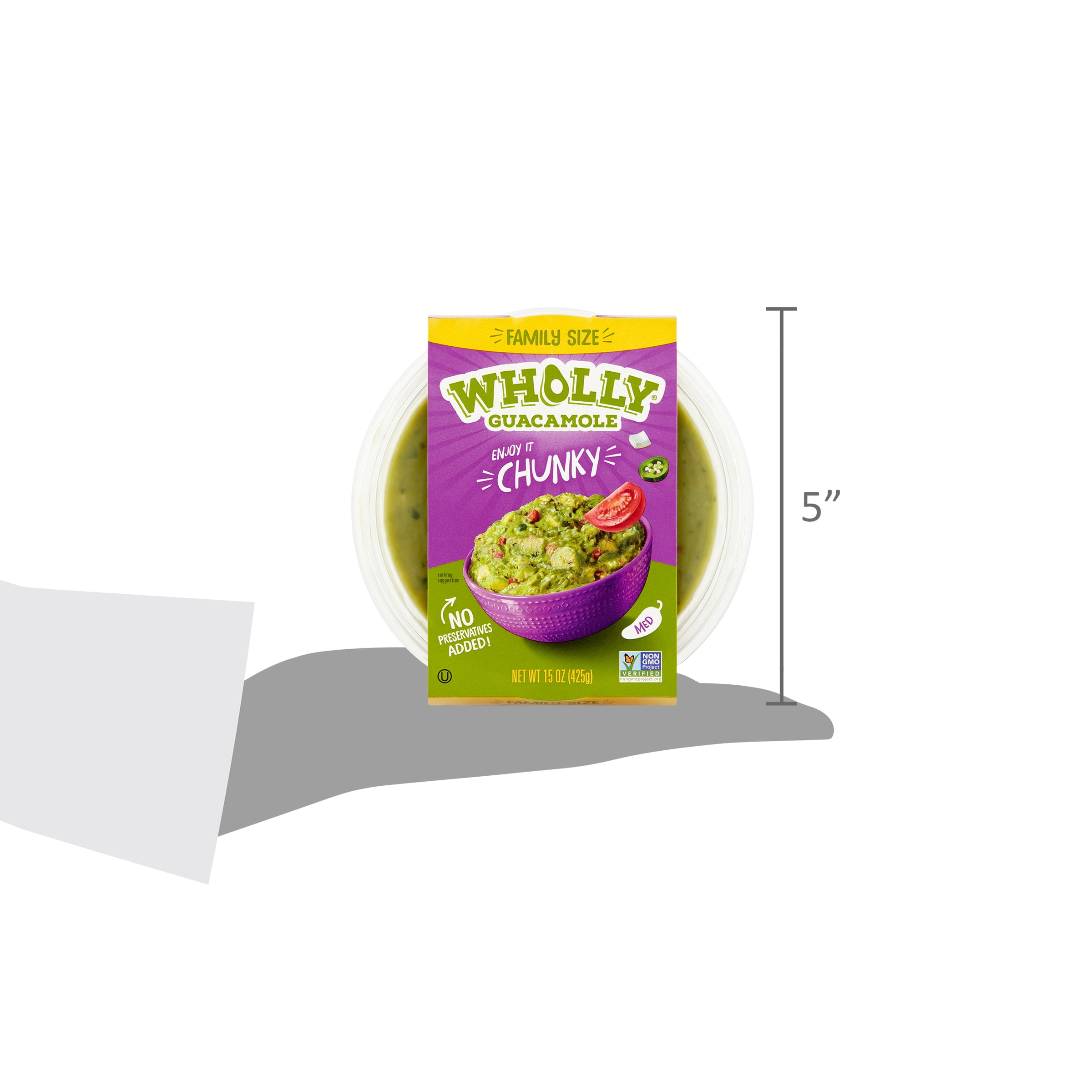 WHOLLY Guacamole Chunky Bowl, Hass Avocados, No preservatives added, 15 oz
