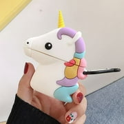 AkoaDa Pink Unicorn Silicone Airpod Case Headphone Box for Apple Airpods Cute 3D Soft Silicone with KeyChain