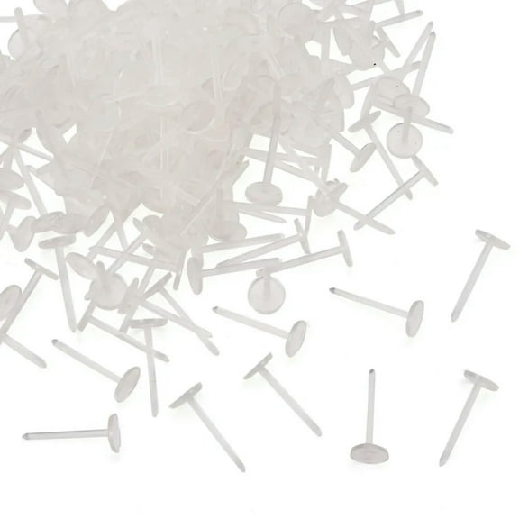 U8MO 1000pcs/Bag Plastic Flat Earring Posts Round Blank Stud Findings Clear 12x5mm