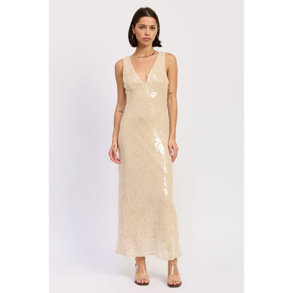 Embellished Midi Sequin Dress With Open Scoop Back