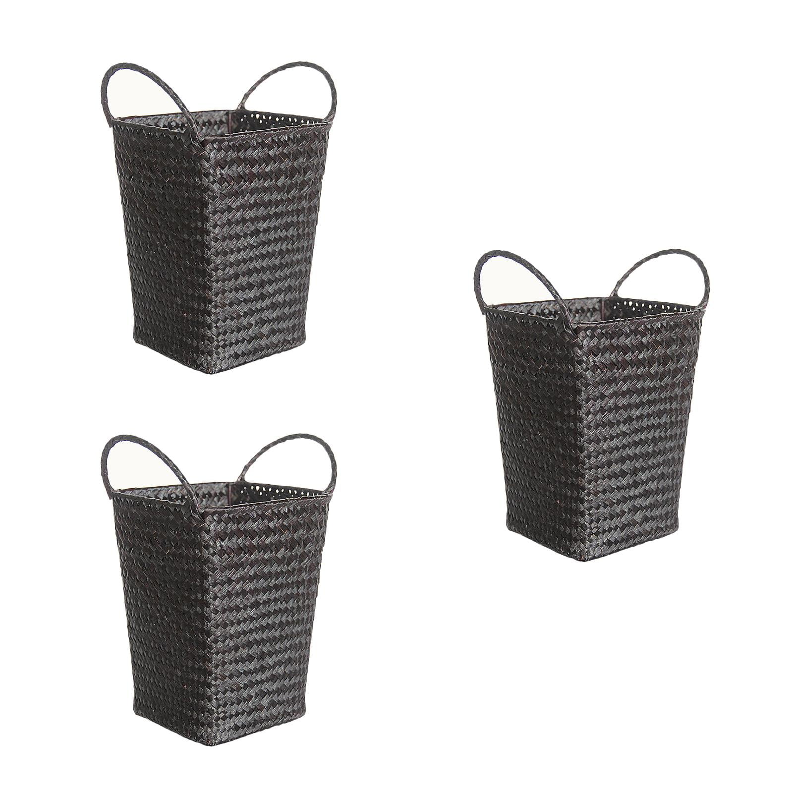 3 Pack Black Wicker Storage Baskets Portable Woman