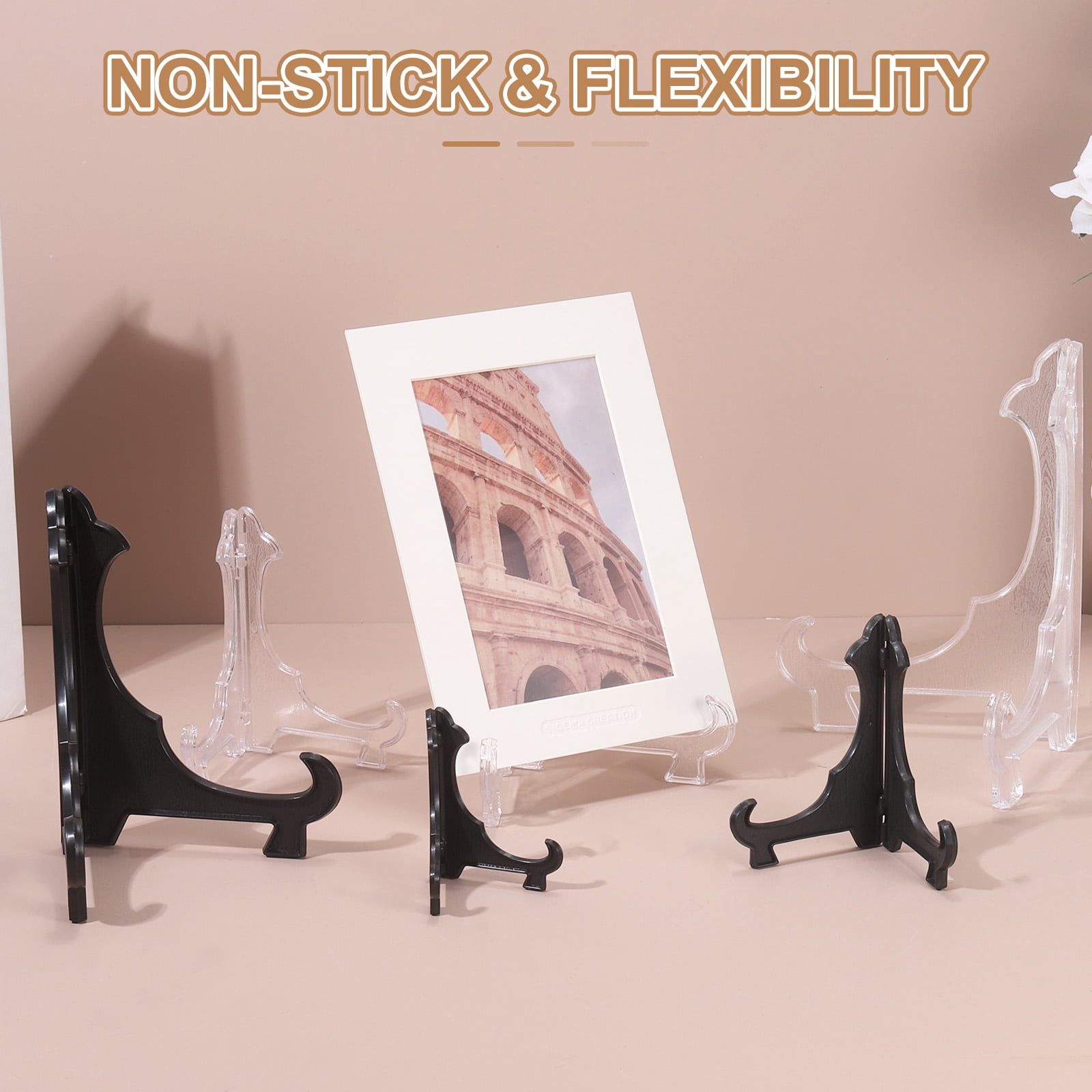 4 Pcs Acrylic Easels Plate Stands, 7.87 Inch Folding Plate Display Stands Holder Easels Plate Holders for Display Frames Decorative Picture Frame Magazine, Black