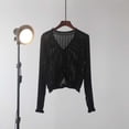 thumbnail image 2 of vdgthytj Cardigans for Women Long Sleeve V-Neck Button Front Ribbed Knit Sweater Fall Casual Crop Cover up Tops(Large,Black), 2 of 6