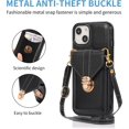 thumbnail image 4 of Compatible with iPhone 13 Wallet Case PU Leather Crossbody Strap Lanyard Clasp Durable Card Holder Slot Protective Cover for Women Girls Black, 4 of 5