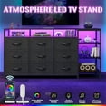 thumbnail image 4 of TV Stand for 60 Inches TV,Dresser with Charging Station & LED Lights, 9 PU & Fabric Drawers,Entertainment Center and Industrial TV Console Table with Open Shelves for Living Room, Bedroom,Black, 4 of 8