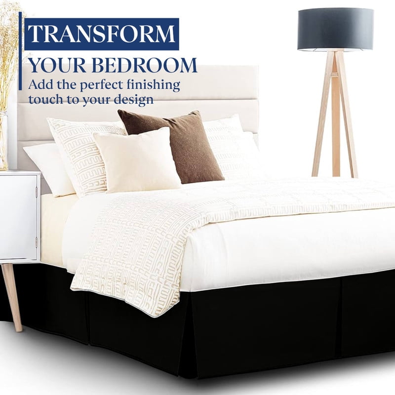 SKY BEDDINGS Luxury Pleated Full Bed Skirt with Split Corners - 16 Inch Tailored Drop - Pleated Dust Ruffle - Wrinkle-Free 100% Microfiber - Easy Fit, Soft & Durable - Black