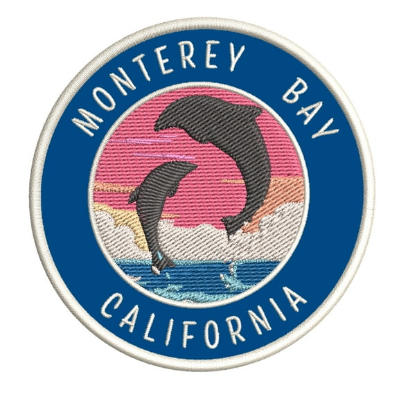 Monterey Bay, California Dolphin Sunset 3.5 Inch Iron Or Sew On Embroidered Fabric Badge Patch Ocean Beach, Salt Life Iconic Series