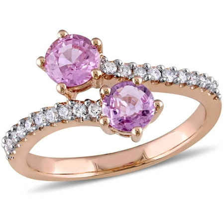 Tangelo 4/5 Carat T.G.W. Pink Sapphire and 1/5 Carat T.W. Diamond 10kt Rose Gold Two-Stone Ring