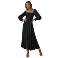 thumbnail image 1 of Robe Maxi à Manches Longues pour Femmes à Encolure Carrée Froncée avec Ourlet à Volants, 1 of 1