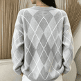 thumbnail image 3 of Women Argyle Sweater Oversized Knit Pullover Crewneck Colorblock Long Sleeve Cozy Fall Winter Tops, 3 of 3