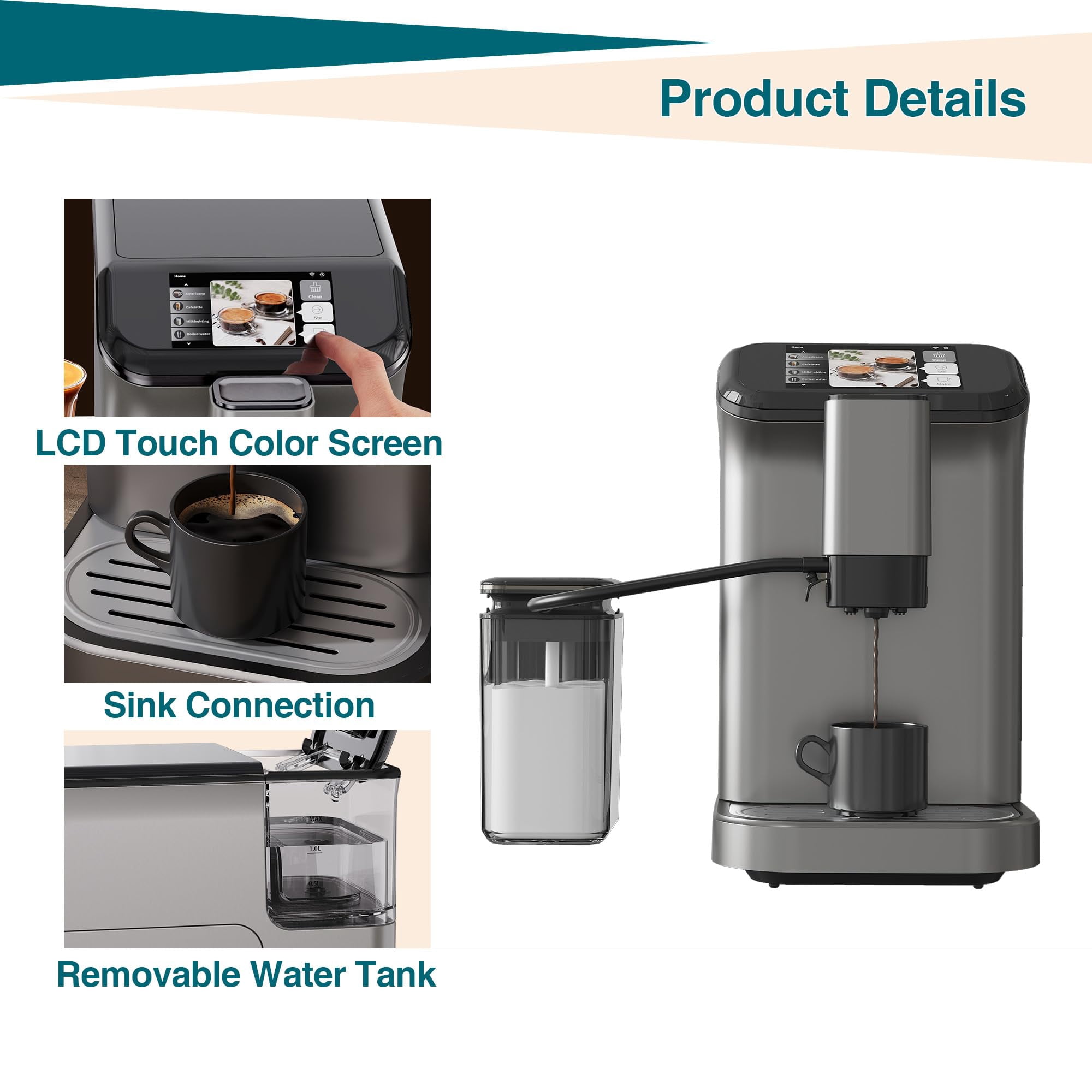 Luku 20 Bar Super Automatic Espresso Machine, Bean to Cup Coffee Maker with Burr Grinder, Milk Frother & Touch Display