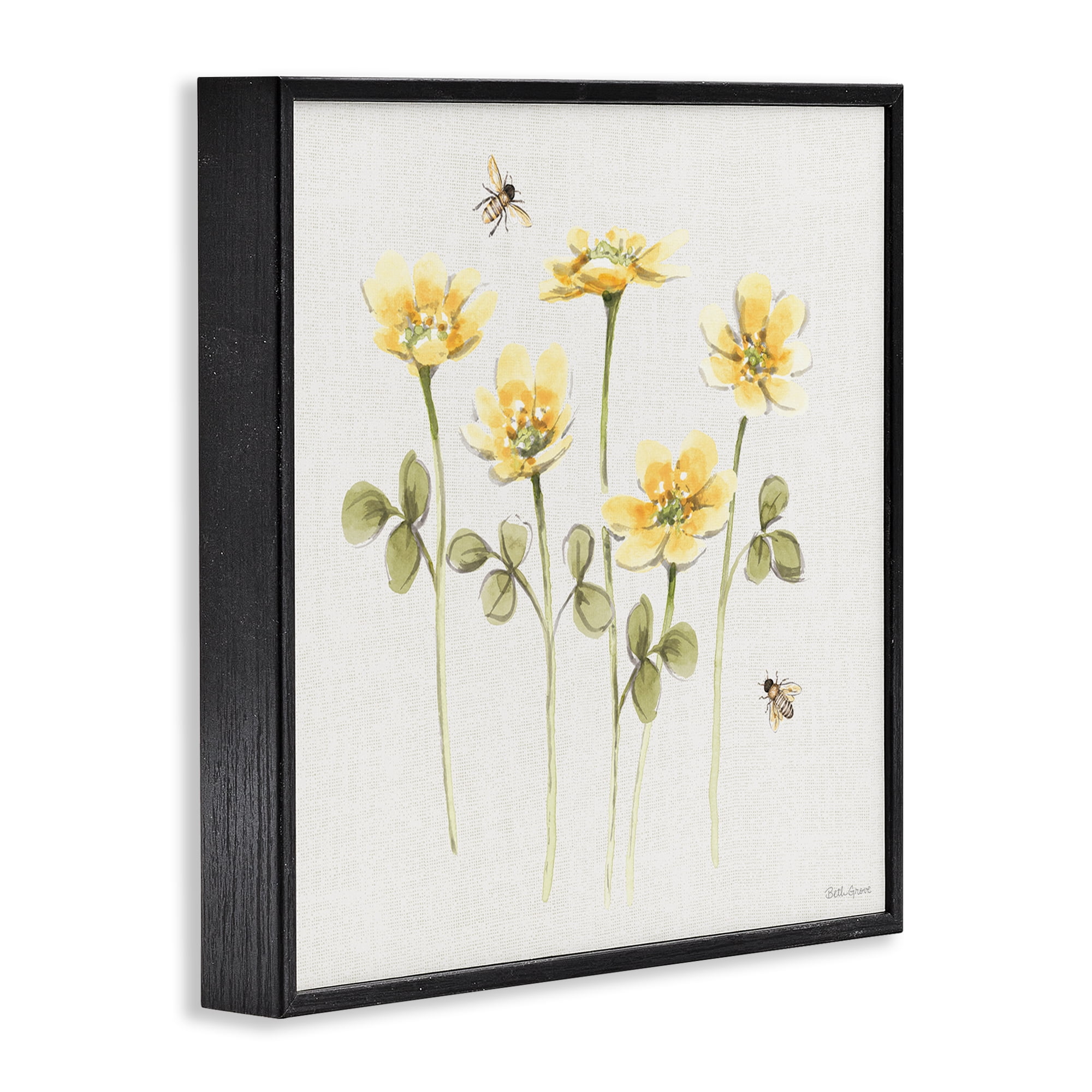 Stupell Industries Sweet Yellow Honey Flowers Black Framed Giclee Art, design by Beth Grove
