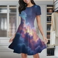 thumbnail image 2 of Pink And Blue Galaxy Sky Women's Classic Swing Skater Dress Casual Work Party Cocktail Dresses, 2 of 6