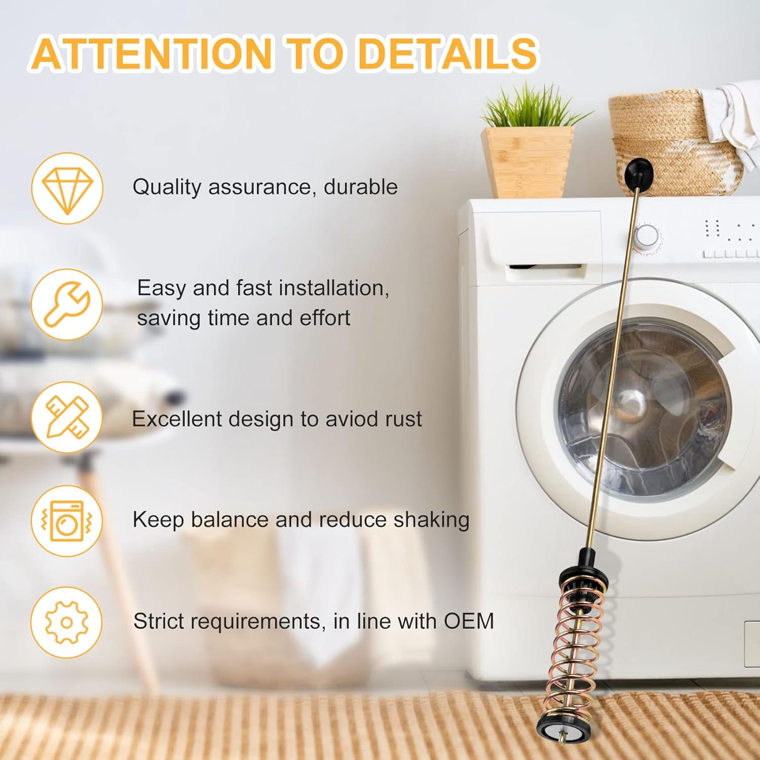 DC97-16350D Washer Suspension Rods, for samsung Washer Suspension Rods - 26.2''(4Pcs),DC68-03228A-02 DC68-03228A-03 DC68-03172B-03 DC68-03172D