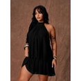 thumbnail image 4 of Womens Black Halter Neck Backless Tiered Mini Dress, Elegant Solid Party, 4 of 8