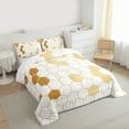 thumbnail image 3 of Homewish White Gold Honeycomb Queen Comforter Set for Adult, Modern Fashion Abstract Bedding Sets, Chic Hexagon Reversible Bedding Comforter Set, Ultra Soft Bedroom Decor, 3 Pieces, 3 of 8