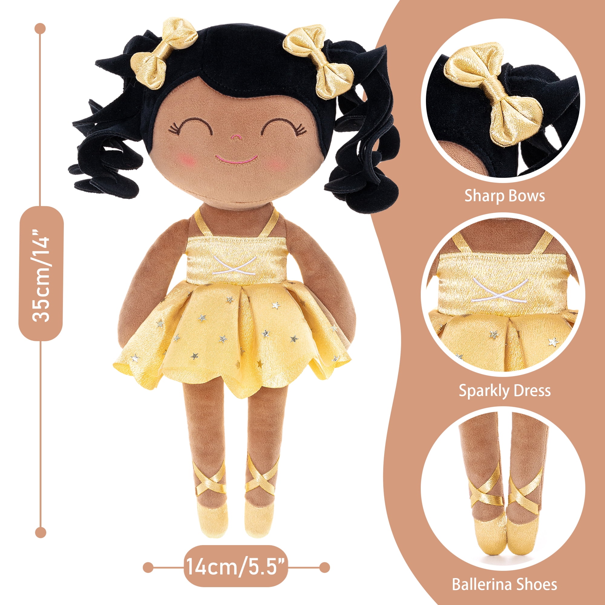 Gloveleya Baby Girl Gifts Plush Dolls Soft Girls Toy Ballerina Golden 13 Inches with Gift Box