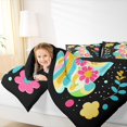 thumbnail image 3 of Erosebridal Colorful Rabbit Queen Comforter Set for Kids, Groovy Daisy Floral Bedding Comforter Set, Black Reversible, 3pcs, 3 of 6