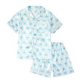 thumbnail image 2 of Huowey Toddler Kids Satin Pajama Short Set Lovely Print Button Up Turndown Collar Blouse Matching Elastic Waist Shorts Loungewear Outfits Soft Cozy For Girls Sleepwear Suit,Light Blue1,11-12 Years, 2 of 4