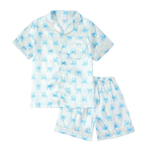 Girls Satin Pajama Short Sleeve Top With Button Front Comfortable Shorts Soft Silk Like Sleepwear Kids