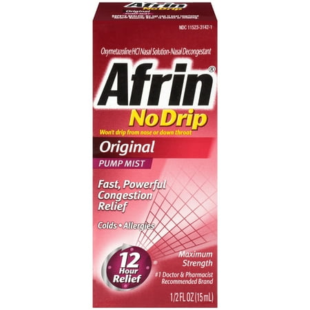 Afrin No-Drip Original Cold & Allergy Congestion Relief Pump Mist, 0.5 Fl Oz
