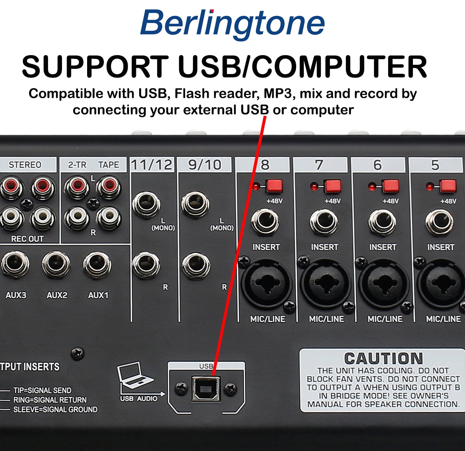 Berlingtone BR-216MX,16-Channel Professional Bluetooth Audio Mixer, PC Recording, 24 DSP Effects,48V Phantom Power,14 Microphone Jack, 2 Stereo Input Soundboard,14 band EQ, RCA Input/Output, Unpowered