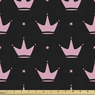 Crown Fabric by The Yard, Repetitive Stars Cartoonish Elements on a Dark Background Royal Feels, Decorative Fabric for Upholstery and Home Accents, 1 Yard, Pink Charcoal, by Ambesonne