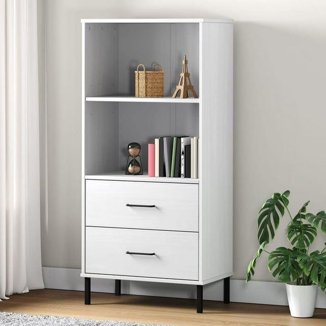 vidaXL Adult Standard Bookcase with 2 Drawers White 60x35x128.5 cm Solid Wood OSLO
