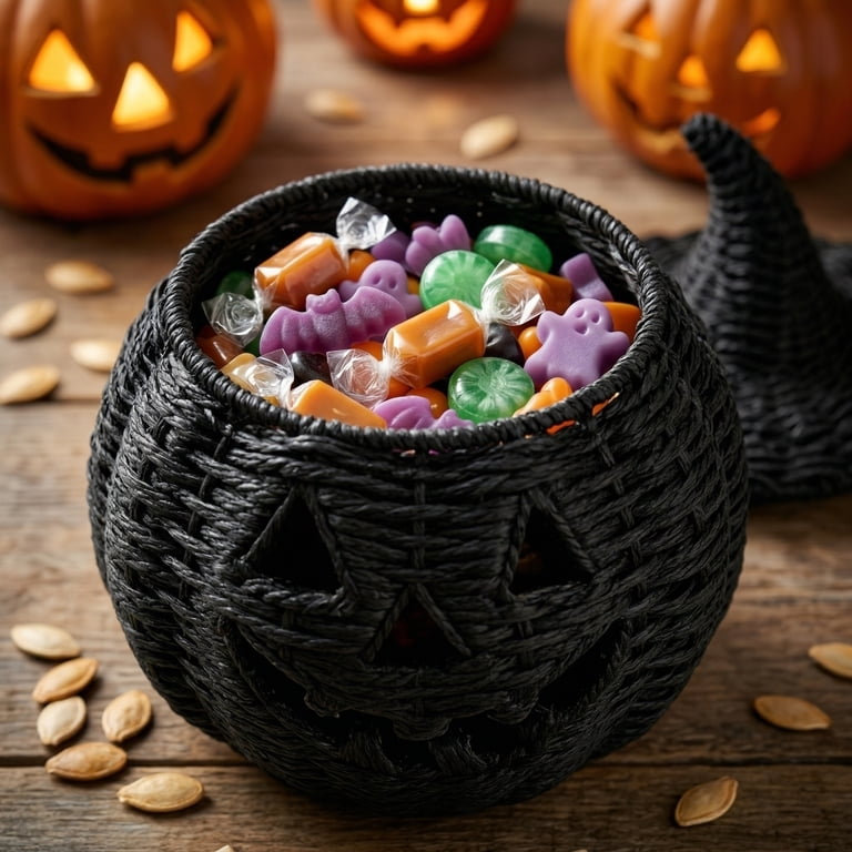 Halloween Woven Seagrass Pumpkin For Spooky Halloween Candy