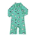 thumbnail image 2 of EQWLJWE Boy Girl Surfing Swimsuit One Piece Cute Cartoon Print Long Sleeve Zipper Swimwear Toddler Bathing Suit Rash Guard Beachwear Sunsuit for Seaside Beach Green(9Months-5Years), 2 of 5