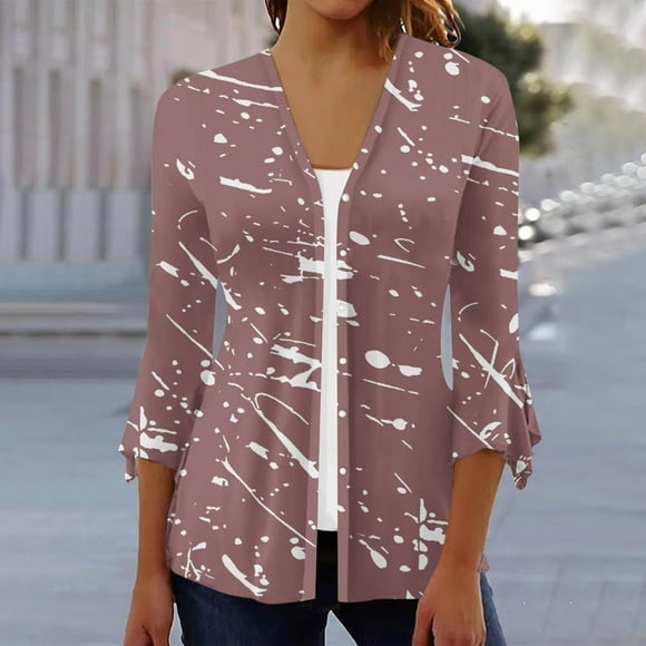jsaierl Duster Cardigans for Women 3/4 Sleeve Open Front Elegant Cardigan Jacket Coat Womens 3/4 Sleeve Tops Funny Print Fall Cardigans for Women
