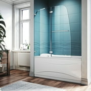 SUNNY SHOWER 48" W x 58" H Bathtub Door Frameless Hinged Tub Door 1/5" Glass Panel Chrome Finish Support Bar Included