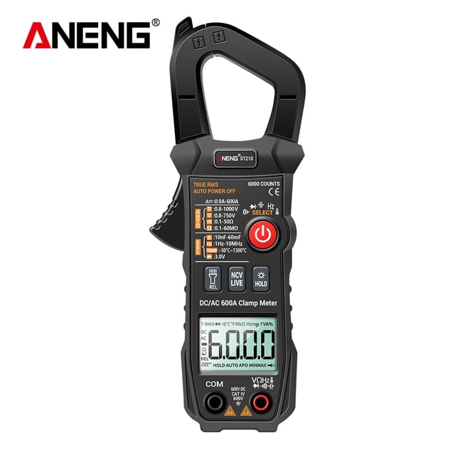 ANENG Digital Clamp Meter AC/DC Current Clamp True-RMS Multimeter Auto-Ranging Multi Tester with Amp Volt Ohm Resistance Capacitance Continuity Diode Temperature Frequency NCV Tests for Auto