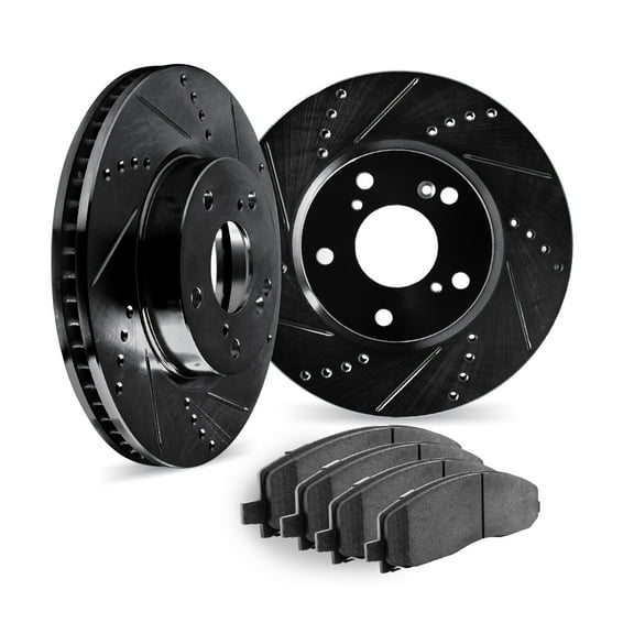 Dynamic Friction Company Rear Brake Rotors Drilled and Slotted Black with 5000 Advanced Brake Pads - 8502-20029