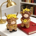 thumbnail image 2 of Dserhfy 2 Pcs Highland Cow Figurine with Flowers Small Resin Highland Cow Statue Spring Farmhouse Scottish Cattle Sculpture for Home Garden Kitchen Tiered Tray Table Decor, 2 of 5