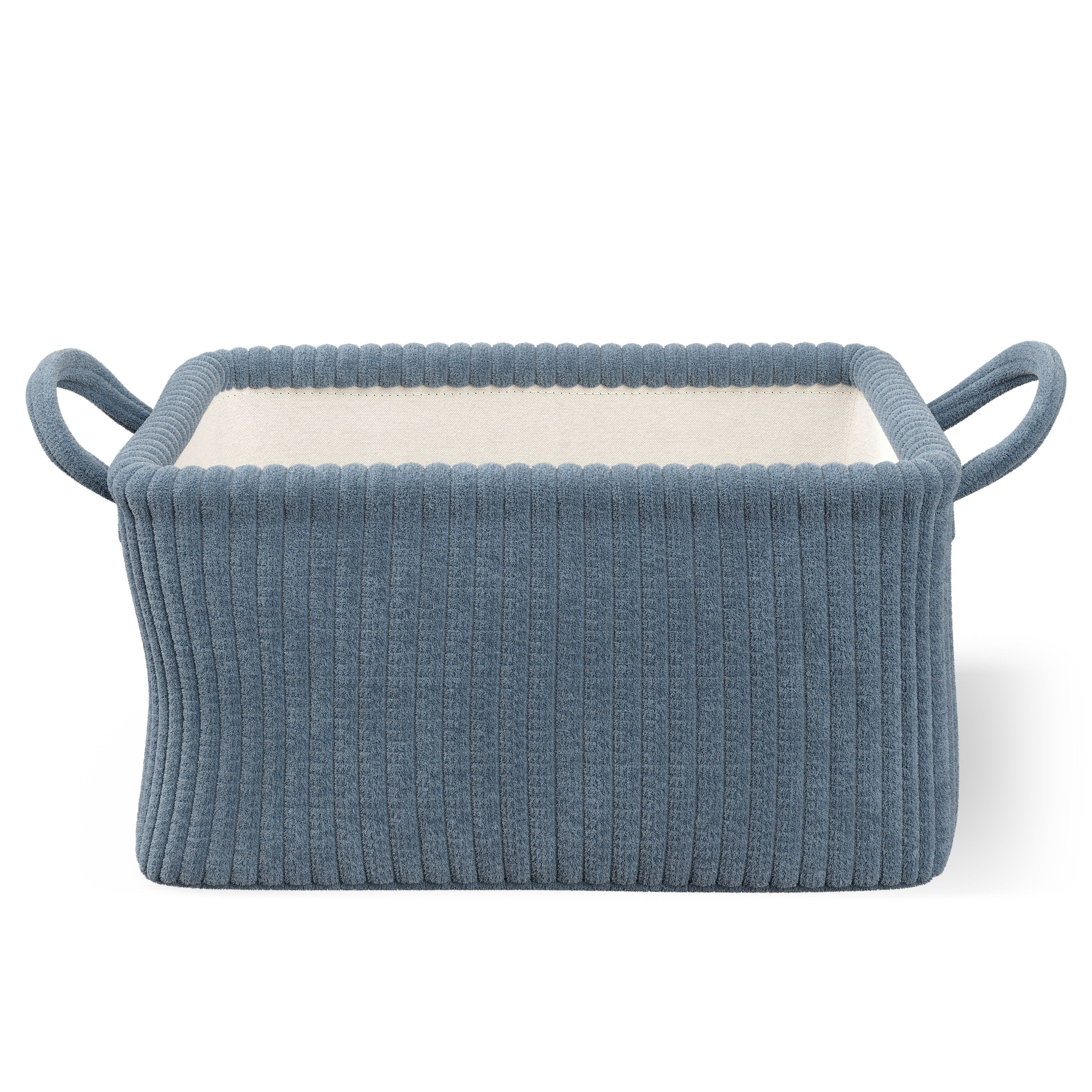 Mainstays Kids Medium Blue Ribbed Corduroy Fabric Storage Basket with Handles, 4 Pack