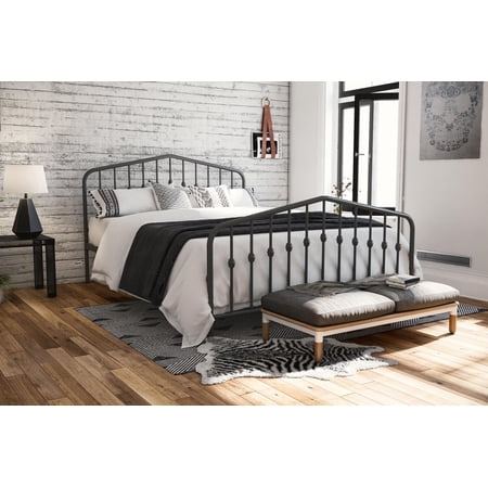 The Novogratz Modern Farmhouse Bushwick Metal Bed, Gunmetal Gray, Queen