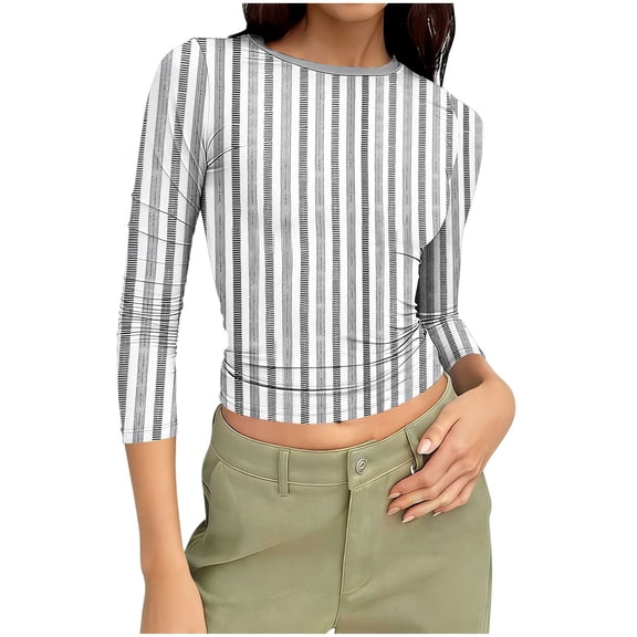 Jsaierl 3/4 Length Sleeve Tops for Women Plus Size Round Neck Shirts Boho Graphic Petite Blouses Going Out Dressy T-shirts Top S-3XL