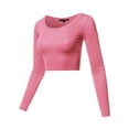 thumbnail image 2 of A2Y Women's Basic Solid Stretchable Scoop Neck Long Sleeve Crop Top Coral L, 2 of 3