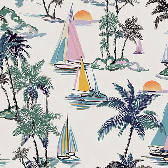 Peel and Stick Wallpaper Tropical Sailboats Palm Trees Sunset Wall Mural 23.6in x 9.8ft Self Adhesive Removable Wall Paper Renter Friendly Wallpaper for Nursery Bedroom Cabinets