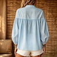 thumbnail image 2 of Lmueinov Long Sleeve Shirts for Women Tie Neck Cotton Linen Lightweight Casual Tops Button Down Shirts for Women Loose Fit Solid Beach Office Blouses, 2 of 4
