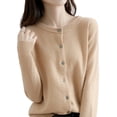 thumbnail image 3 of Womens Long Sleeve Button Up Knit Cardigan Light-Bodied 2026 Crewneck Button Down Sweaters for Women Yellow Camel XL, 3 of 9