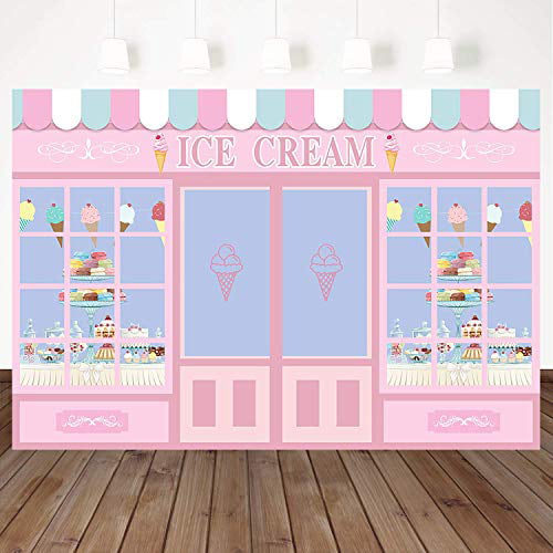 Mocsicka Ice Cream Parlor Backdrop 7x5ft Birthday Party Photo Backdrop Baby Shower Background Ice Cream Party Decorations and Supplies Banner Photography Background